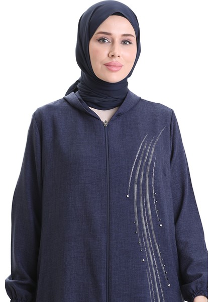 Nakışlı Kapşonlu Kap 994709-02 Lacivert