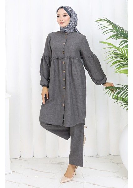 Büzgülü Düğmeli Tunik Pantolon Ikili Takım 0115-02 Antrasit fiyatları