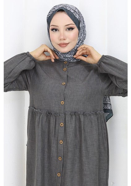 Büzgülü Düğmeli Tunik Pantolon Ikili Takım 0115-02 Antrasit modelleri