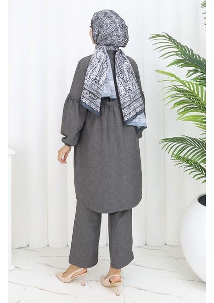 Büzgülü Düğmeli Tunik Pantolon Ikili Takım 0115-02 Antrasit indirimleri