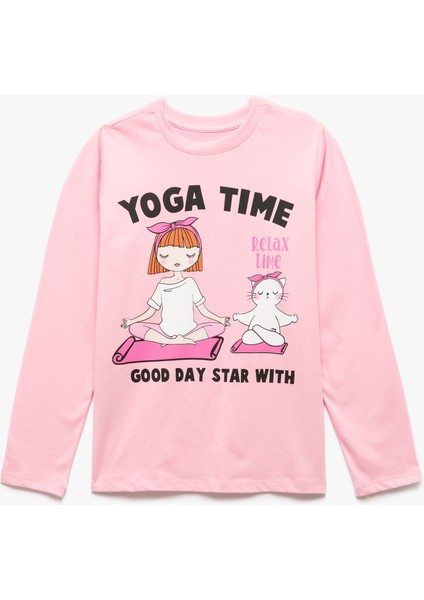 Pamuklu Bisiklet Yaka Baskılı Uzun Kollu Tişört