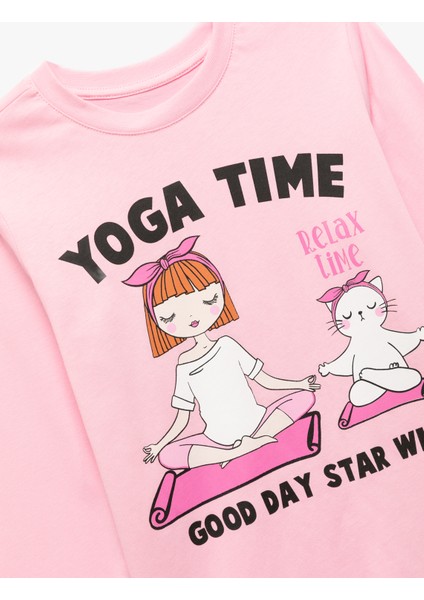 Pamuklu Bisiklet Yaka Baskılı Uzun Kollu Tişört modelleri