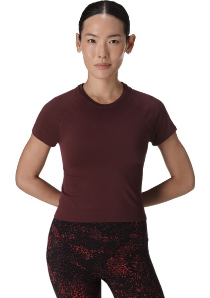 Athlete Crop Seamless Workout Kadın Kırmızı Tişört