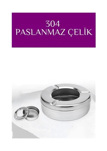 Kapaklı Paslanmaz Yuvarlak Küllük - Kapaklı 304 Çelik Kül Tablası - Kafe Küllüğü Restoran Küllüğü