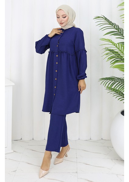 Büzgülü Düğmeli Tunik Pantolon Ikili Takım 0115-06 Lacivert fiyatları