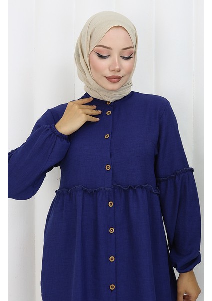 Büzgülü Düğmeli Tunik Pantolon Ikili Takım 0115-06 Lacivert modelleri