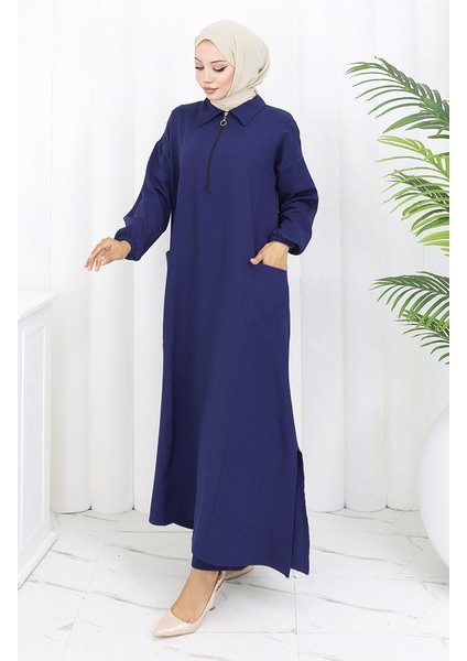 Double Kumaş Uzun Tunik Pantolon Ikili Takım 0034-09 Koyu Lacivert fiyatları