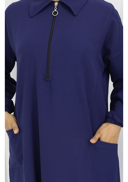 Double Kumaş Uzun Tunik Pantolon Ikili Takım 0034-09 Koyu Lacivert fırsatları