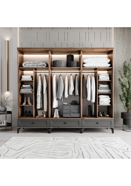 Silva 6 Kapaklı Çekmeceli Gardırop Tamamı MDF (Antrasit)