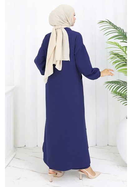 Double Kumaş Uzun Tunik Pantolon Ikili Takım 0034-09 Koyu Lacivert indirimleri