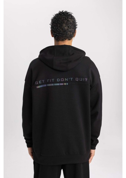 Fit Oversize Geniş Kalıp Kapüşonlu Baskılı Cepli Sweatshirt B4770AX24SP