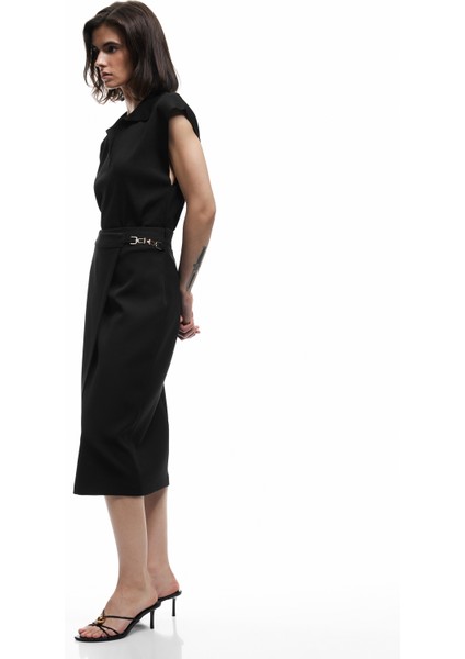 Metal Aksesuar Detaylı Midi Kruvaze Kalem Etek fiyatları