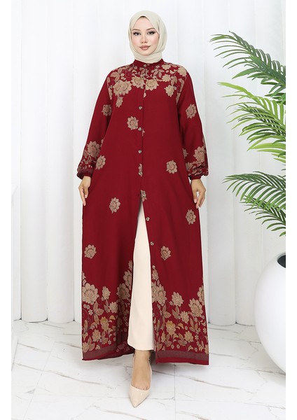 Boydan Düğmeli Viskon Elbise 2096-03 Bordo fiyatları