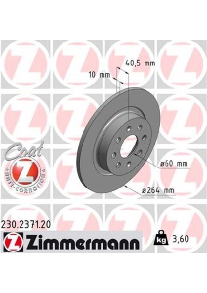 230.2371.20 Arka Fren Diski Corsa E 14 Adam 13 Punto Evo-Grande Punto 05 264X10X4DL Hava