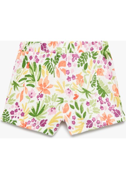 Pamuklu Beli Lastikli Çiçekli Şort