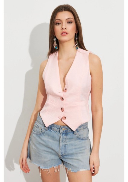 Kadın Pembe Keten Astarlı Yelek TW60046