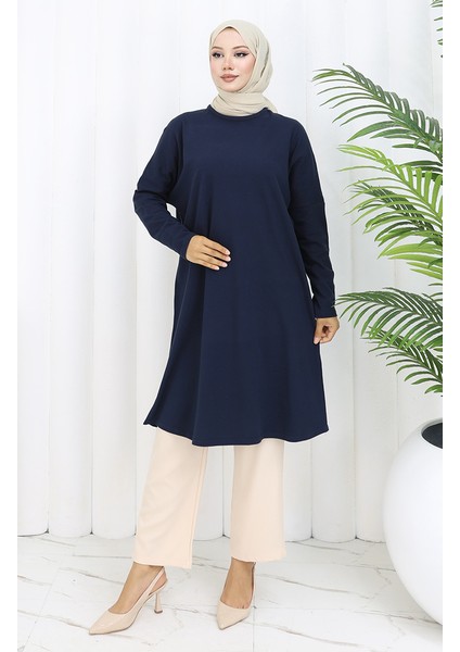 Rahat Kesim Cotton Sade Tunik 8757-04 Lacivert