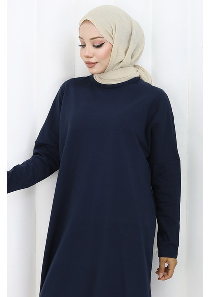 Rahat Kesim Cotton Sade Tunik 8757-04 Lacivert modelleri