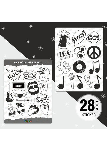 Rock Müzik Sticker Seti, Müzik Temalı Sticker Seti, 28 Adet Rock Metal Etiket