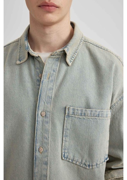 Oversize Geniş Kalıp Soluk Efektli Uzun Kollu Jean Gömlek C3447AX24SM