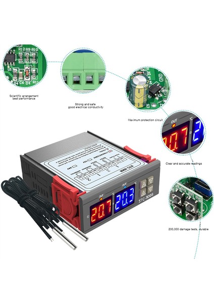 Dijital Termostat Sıcaklık Kontrol Cihazı STC-3008 Termometre Sensörü Higrometre 12V 24V 220V (Yurt Dışından)