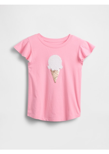Kız Çocuk Açık Pembe Kids Flippy-Sequin Grafik T-Shirt fırsatları