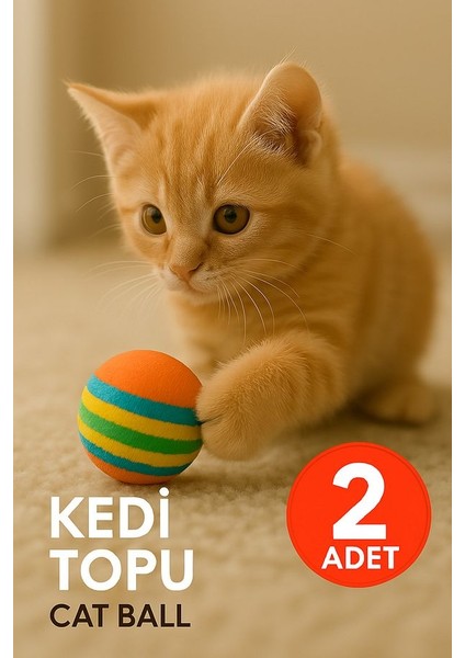 2 Adet Renkli Sert Sünger 3,5 cm Kedi Topu Kedi Oyuncağı Cat Ball