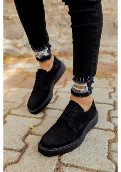 J001 Classic Lace Ortopedik Taban Günlük Süet Erkek Klasik Ayakkabı Sst Siyah