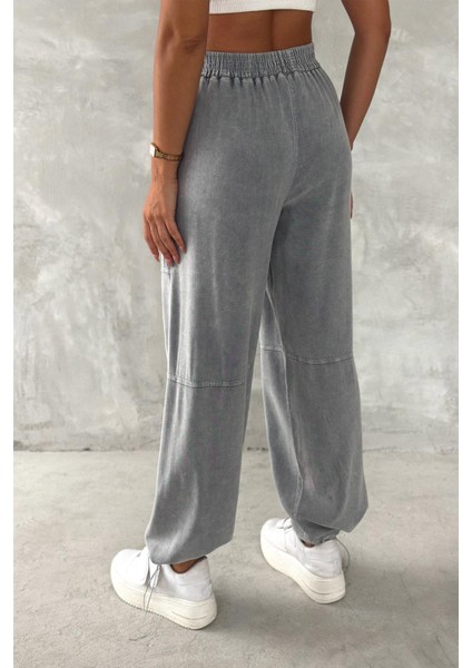 Urban Ease Yüksek Bel Yıkamalı Paça Ayarlı Jogger Keten Pantolon