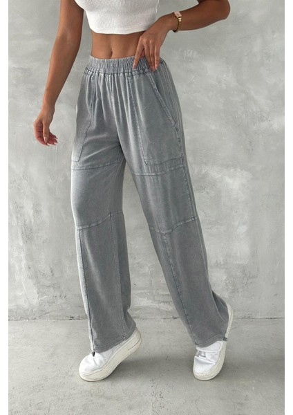 Urban Ease Yüksek Bel Yıkamalı Paça Ayarlı Jogger Keten Pantolon