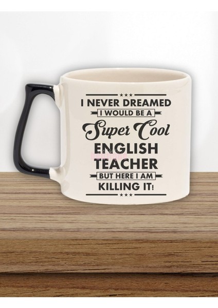 English Teacher 3 Baskılı Ingilizce Öğretmeni Doğum Günü Hediye Siyah Kulplu Kupa Bardak