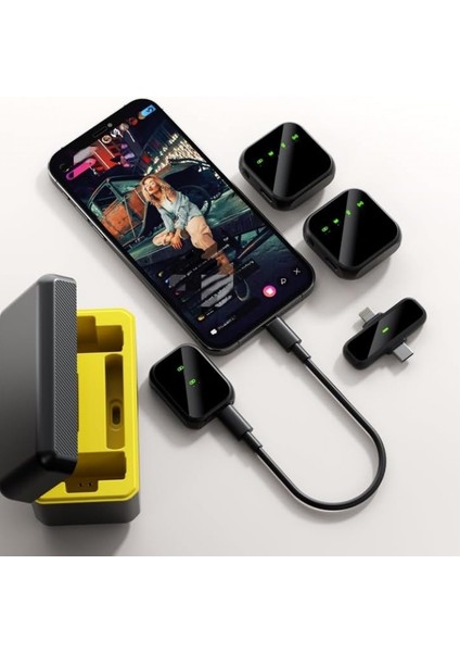 HT-K50 Şarjlı Kablosuz Ikili Yaka Mikrofonu iPhone ile Uyumlu Type-C Alıcı Gürültü Engelleme LED Ekranlı Şarj Kutusu