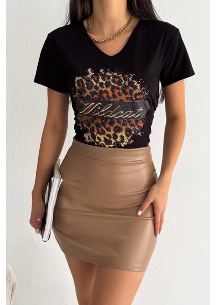 Wild Cat Pul Işleme Tasarım Tişört