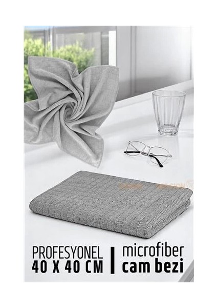 Çift Yüzeyli Profesyonel Microfiber Cam Bezi - Yüksek Kalite Temizlik Bezi 40 x 40 cm