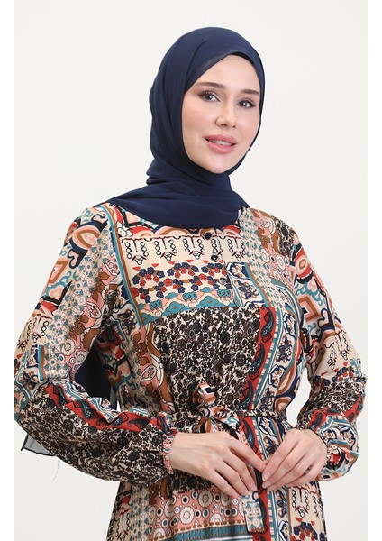 Amelya Farbalı Kuşaklı Viskon Elbise S-M-L-Xl Beden 4588AA-01 Kahverengi Taba modelleri