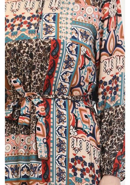 Amelya Farbalı Kuşaklı Viskon Elbise S-M-L-Xl Beden 4588AA-01 Kahverengi Taba fırsatları
