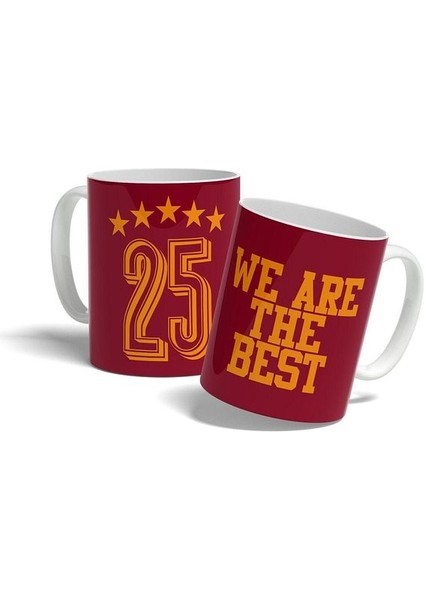 We Are The Best 25. Şampiyonluk Sarı Kırmızı Taraftar Kupa Bardak Baskılı Kupa Hediye Porselen
