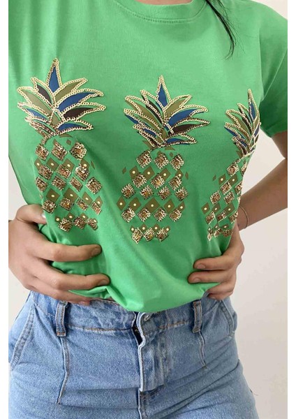 Shiny Pineapple Bisiklet Yaka Tişört