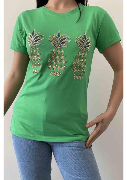Shiny Pineapple Bisiklet Yaka Tişört