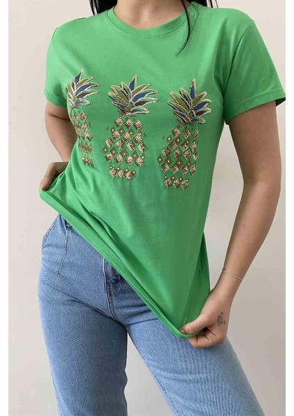 Shiny Pineapple Bisiklet Yaka Tişört