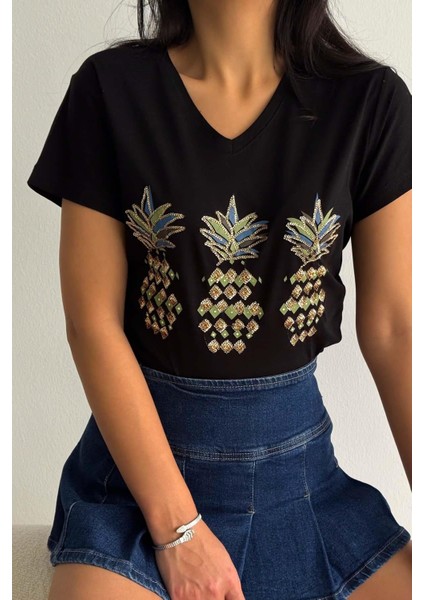 Shiny Pineapple Pul Işleme Tasarım Tişört indirimleri