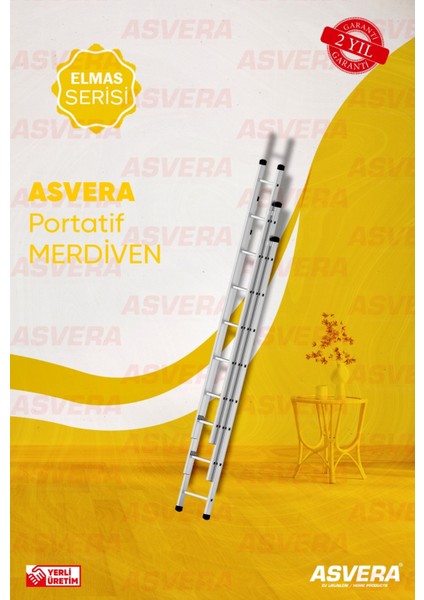 Elmas Serisi - 3 Parça x 2,5 Metre = 7,5 Metre Alüminyum Merdiven - Yerli Üretim
