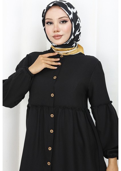 Büzgülü Düğmeli Tunik Pantolon Ikili Takım 0115-03 Siyah modelleri