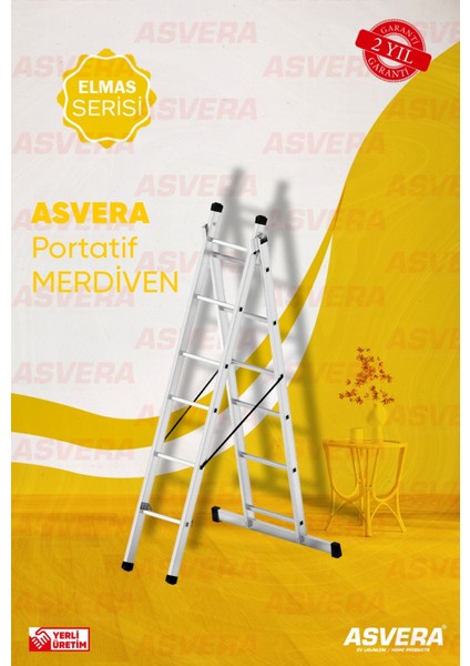 Elmas Serisi - 2 Parça x 2 Metre = 4 Metre A Tipi Alüminyum Merdiven - Yerli Üretim