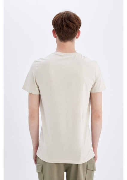 Slim Fit Dar Kesim Bisiklet Yaka Baskılı Kısa Kollu Tişört C3947AX24SM
