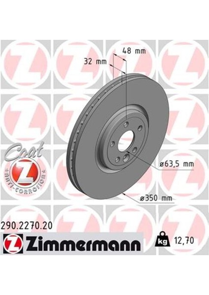 Zımmermann 290.2270.20 Fren Dıskı On 18 Inc Range Rover Velar L560 17 Jaguar F-Pace X761 Xe X760 Xf Iı X260 Xf Sportbrake X260 I-Pace X590