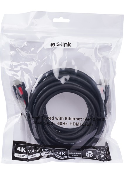 SL-HDM4K105 19+1 HDMI To HDMI 5mt V2.0 4K (3840-2160) 60Hz Kablo indirimleri