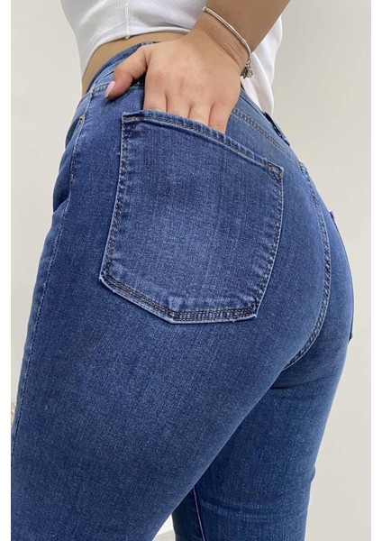 Full Likra Taş Işleme Büyük Beden Jean