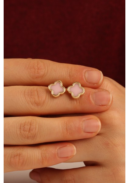 Pembe Yonca Altın Küpe CGKKP0207