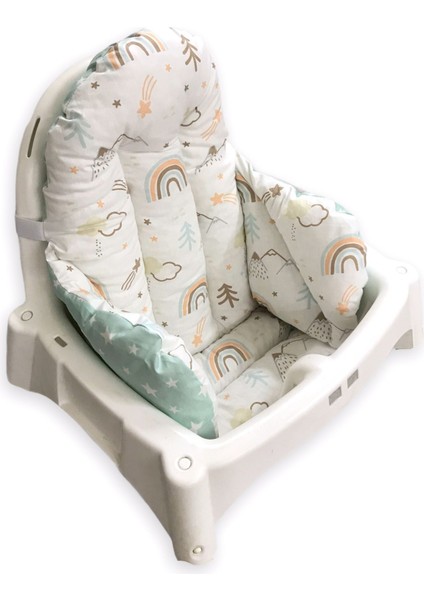 Bebek Çocuk Mama Sandalyesi Minderi Kahverengi Gökkuşağı ve Yeşil Yıldızlı modelleri